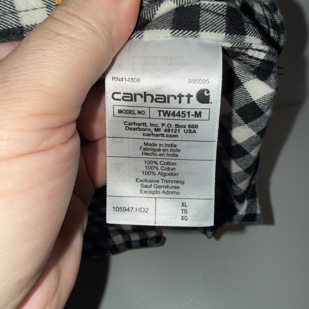 Carhartt Loose Fit Flannel Shirt XL Black White Check Plaid Work Button Up - Picture 4 of 5